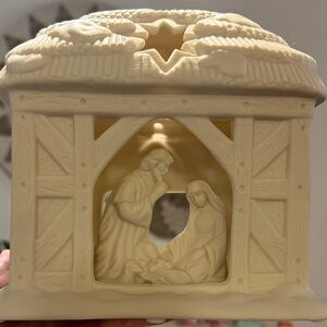 Party Lite Cream Nativity Scene Candle Holder Christmas